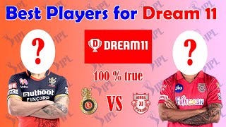 IPL 2020 - RCB vs KXIP | Best Players For Dream 11 | Dream 11 Team Prediction