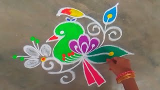 3x3 dots simple birds 🐦 rangoli designs|Friday rangoli|easy rangoli|festival rangoli