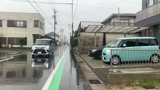 Walking in rain with umbrella