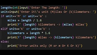 برنامج تحويل من الكيلومتر إلي الميل والعكس بلغة البايثون