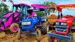 JCB 3dx Backhoe Loading Mud in Mahindra 475 Di tractor JCB Paipline khudai work JCB miti khudai #jcb