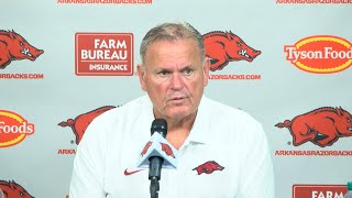 Arkansas head football coach Sam Pittman talks about 37-27 win over UAB