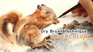 Watercolor Tutorial - How To Paint A Squirrel | Dry-Brush Technique