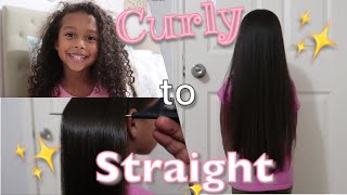 SUPER SHINY HAIR!!! 😱 | Kids Curly to Straight Routine | Silk Press | Hair Straightening Tutorial