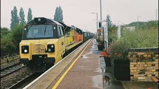 Colas Railfreight liveried 70803 heading through Whittlesea to Whitemoor Yard near March.