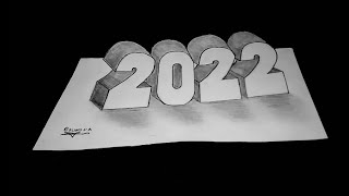 How to Draw 2022 Numbers 3D Trick Art on Line Paper