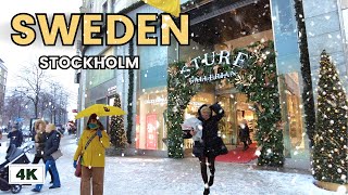 4K Snow Walk 🇸🇪🌨️ Элегантные районы Стокгольма | Стуреплан | Эстермальм | Стурегаллериан