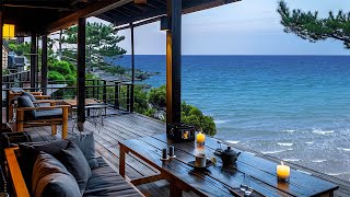 Soft Seaside Jazz Music in Comfortable Terrace Setting 4K with Soothing Ocean Waves to Focus, Relax