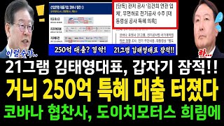 (단독) 거늬 250억 특혜 대출 터졌다!...코바나 협찬사 도이치모터스와 희림에 경악!..21그램 김태영대표 갑자기 잠적!!