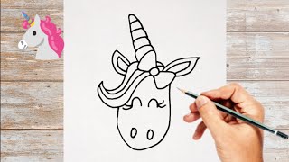 تعلم رسم حصان وحيد القرن (يونيكورن) 🦄 رسم سهل للاطفال/ رسم للاطفال / رسم يونيكورن كيوت / تعليم الرسم