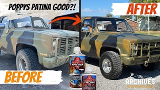 Will Poppy's Patina shine this 1986 Chevy Blazer Military Diesel?! Spray Vs Hand Apply!