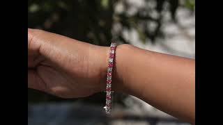 Pink Cushion Cut Lab Grown Diamond Tennis Bracelet @ourosjewels