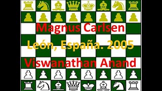 Viswanathan Anand (blancas, Elo 2875) vs Magnus Carlsen (negras, Elo 2548)  León, España, 2005