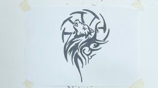 How to draw wolf head tribal tattoo #4