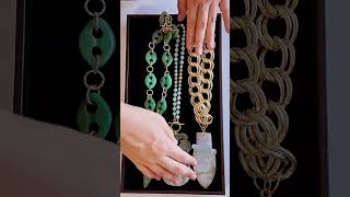 Loving these giant Jade pendant necklaces and green aventurine spike necklace! #jewelry #necklace