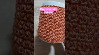 Crochet Mug Cover with Coaster using Sieve Stitch #youtubeshorts #crochet #fypシ #follow #highlights