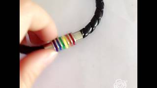 Stainless Steel Rainbow Gay Pride Leather Bracelet