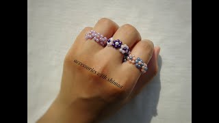 How to make flower beaded rings|اكسسوارات خواتم بالخرز