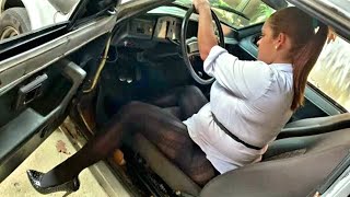 Aunt Barbara Cranking her old car in pantyhose & high heels to take Markus to school | Pedal pumping