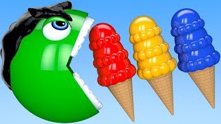 Learn Colors with Hulk PACMAN and Ice Cream Cone Truck WaterMelon Street Vehicle for Kid