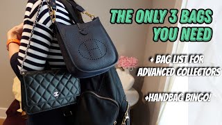 The Only 3 Bags You Need | Beginner & Advanced | Handbag Bingo! | Hermes, Chanel, LV, Tumi, Bottega