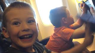 Seb and Isaac on a Ryanair airplane