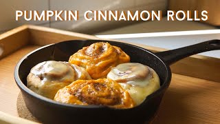 Pumpkin cinnamon rolls recipe, small family cooking, relax aesthetic cooking, Fall dessert recipe