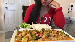 #ASMR :Thai Red Curry Veggies & Pork With Rice :Eating Sounds :No Talking [แกงแดงผักรวม ]