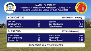 Sleaford CC Sun 2nd XI v Horncastle CC Sun 1st XI LDL DIV 2 27th Aug 23 Highlights