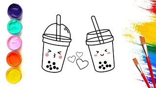 Draw milk bubble tea cute - Ly trà sữa vẽ và tô màu dễ thương đáng yêu nhất