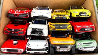 Box Full of Model Cars /Ferrari 488, BMW DTM, Lexus 570, Porsche Taycan, Honda Civic, Camaro, Hummer