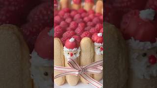 Santa Raspberries Charlotte Cake🎂 #christmas #viral #trending #cake #food #sweets #santa #santaclaus