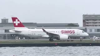 A220-300 Swiss air at London City Airport (LCY)