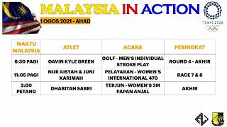 Jadual Team Malaysia 1 Ogos 2021 di Sukan Olimpik Tokyo