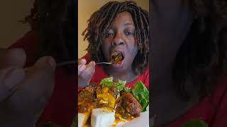 Yam and papm oil sauce Nigerian food mukbang