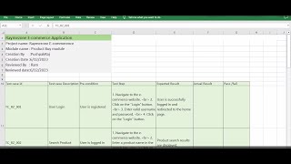 Test case Template On E-commerce Application.Excel format of e-commerce application,test data.