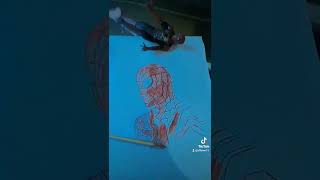 Desenhando o homem-aranha  só com caneta vermelha #desafio #challenge #art #artist #spiderman