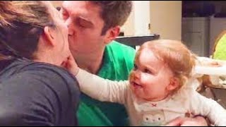 Baby Jealous When Daddy Kiss Mommy |  Babies Reaction