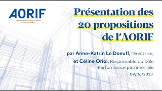 Présentation des 20 propositions de l'AORIF lors du débat AG AORIF 2023