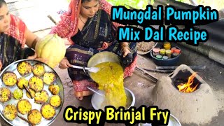 Mungdal Pumpkin Mix Dal Recipe/Crispy Brinjal Fry/Dalma Recipe/Brinjal Ki Sabji#ayushicookingvlogs