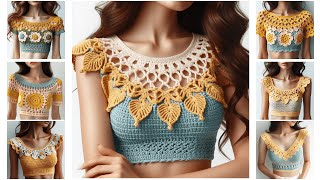 SIMPLE EASY CROCHET CROP TOP IDEAS WITH TOSCA & YELLOW COLOR COMBINATION - Crochet Ideas