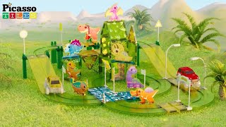 PicassoTiles PicassoToys Big Hit Magnetic Tiles Dinosaur Jungle Race Car Track STEAM Pretend Play