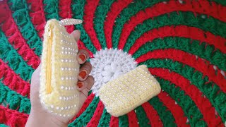 How to crochet mini pouch with pearl || Stylish crochet mini coin pouch tutorial By Shaizas