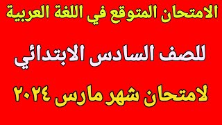 الامتحان المتوقع للصف السادس الابتدائي في اللغة العربية لامتحان شهر مارس ٢٠٢٤