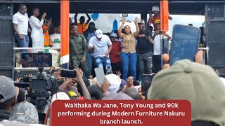 Waithaka Wa Jane, Tony Young and 90k performing during Modern Furniture Nakuru branch launch.