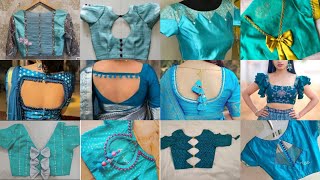 2023 Sky Blue Blouse Designs Model/Dark Sky Blue Blouse Design Back/Blouse Neck Designs #neckdesign