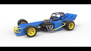 3D printable Supermodified front engine race car Scale 1:25 3D model view