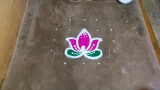 Margazhi madham lotus colour kolam designs|5 dots dhanurmasam muggulu|new year colour rangoli 2024