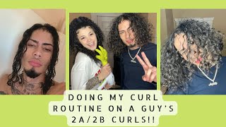 DOING MY CURL ROUTINE ON A GUY’S 2A/2B CURLS!!