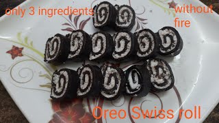 Oreo swiss roll/without fire oreo biscuits recipe /oreo swiss roll making in telugu